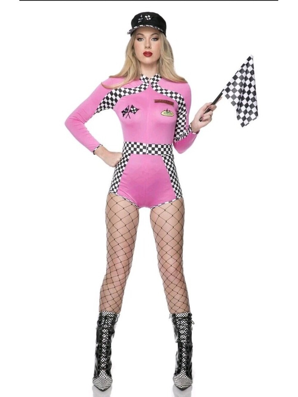 Racer Babe 2 Pc Pink Long Sleeve Front Zip Halloween Cosplay Costume Size M/L